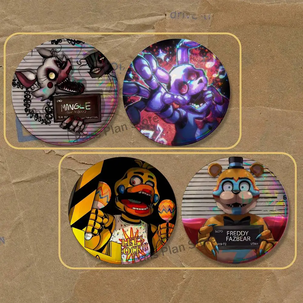 Game FNAF F-Five Night 2-piece Set Enamel Pins Cartoon Anime Badge Fashion Jewelry Accessories Round Snap-in Brooch On Backpack
