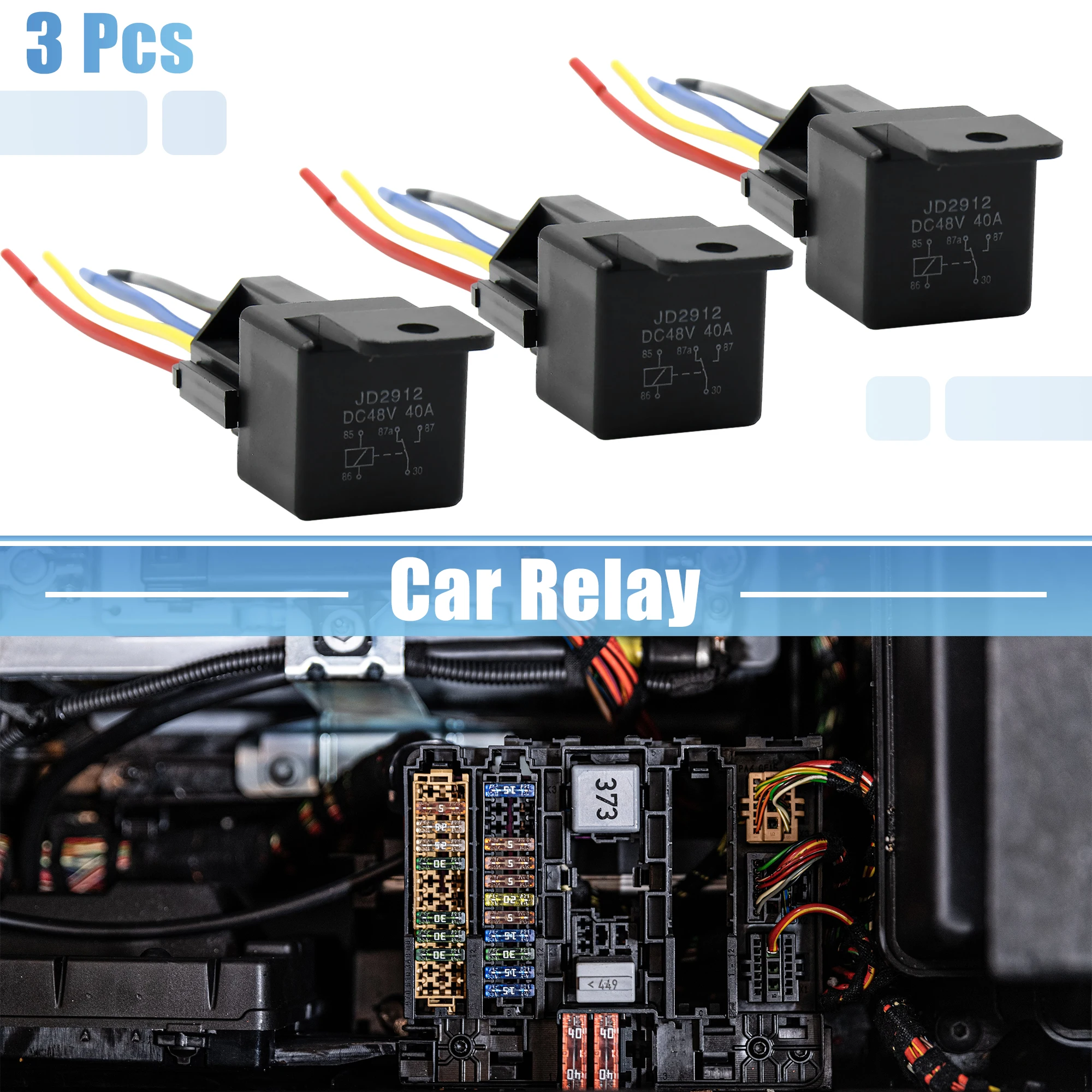 Uxcell 3pcs 48V DC  40A SPDT Automotive Car Relay 5 Pin 5 Wires W/Harness Socket Plug