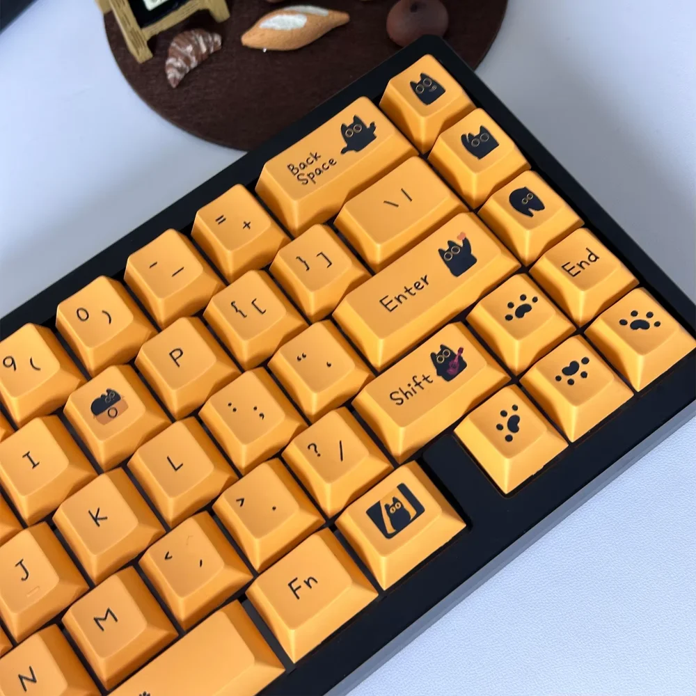 Little Black Cat Cherry Keycap PBT Personalized 126 Keys for 60/64/84/98/108 Gaming Mechanical Keyboard MX Switch