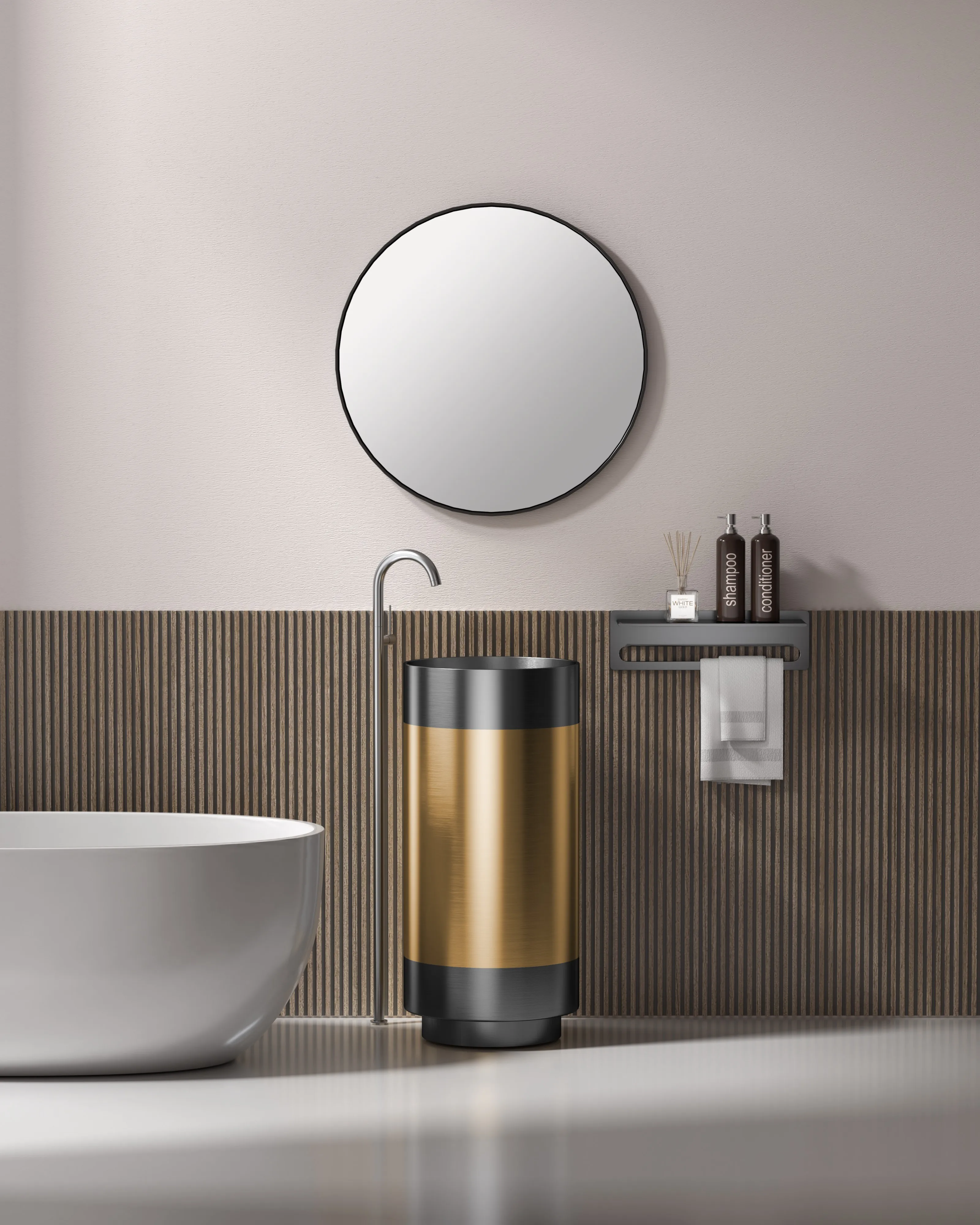 

Floor Mounted Stainless Steel Bathroom Vessel Sink Round Wash Basin Column Sink Hotel Vessel Sink Bowl