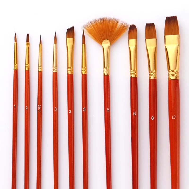 10Pcs/Lot Paint Brushes Set Nylon Hair Painting Brush Short Rod Oil Acrylic Brush Watercolor Pen Professional Art Supplies