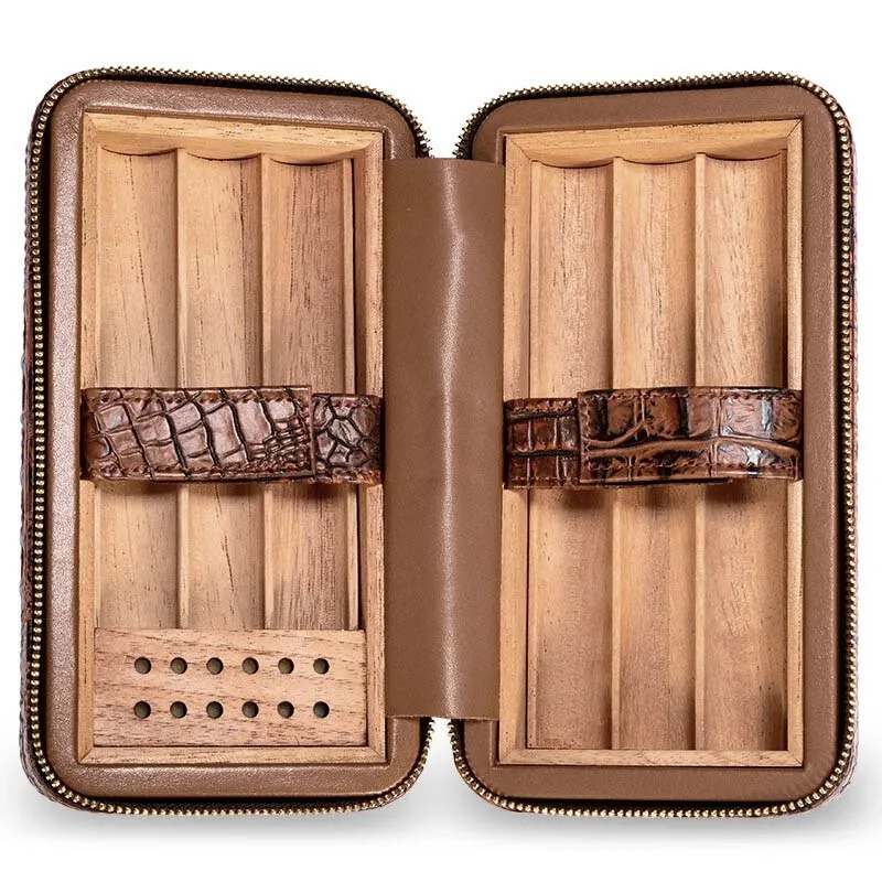 Imagem -05 - Humidor Viagem ao ar Livre Conjunto com Coldres de Charuto Estojo de Cedro Padrão de Pele de Crocodilo Bolsa de Couro Portátil t