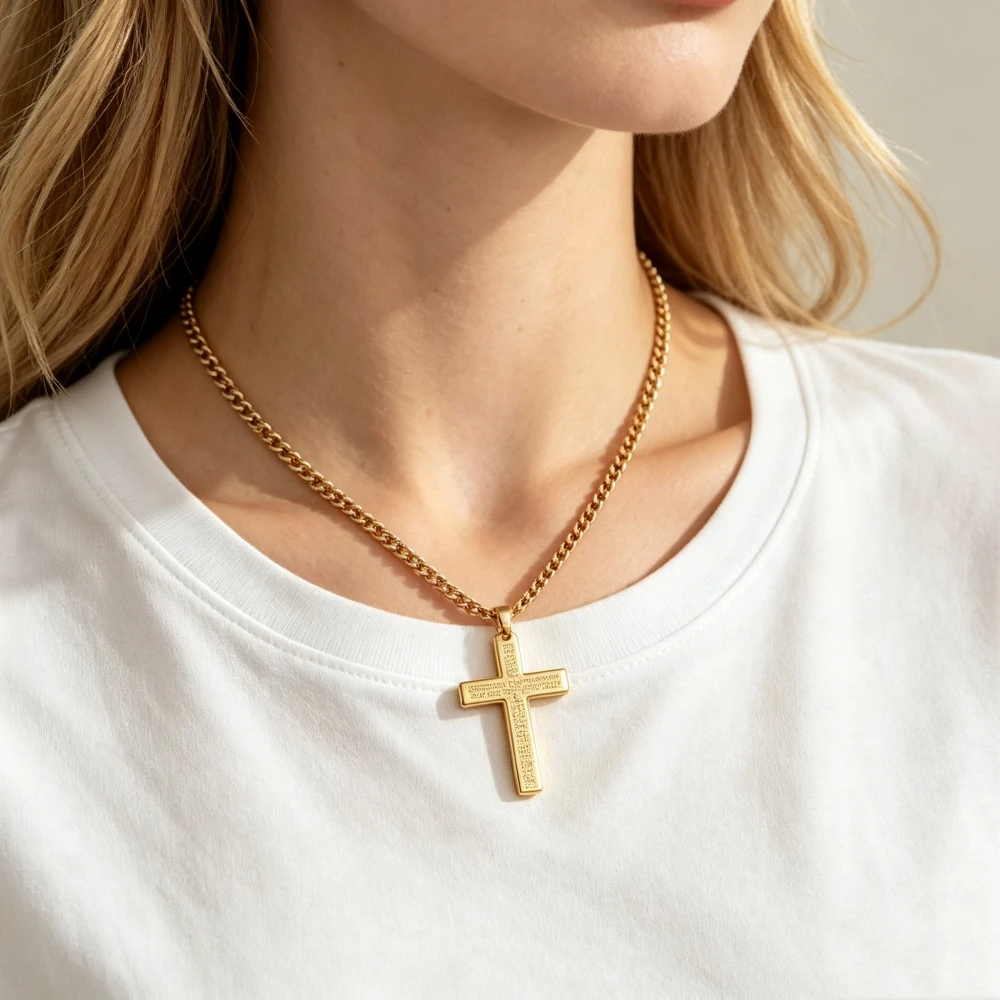 HNSP Wasserdichte Edelstahl-Halskette mit Kreuzanhänger für Männer und Frauen, katholischer religiöser Schmuck, Accessoires – Detail 6