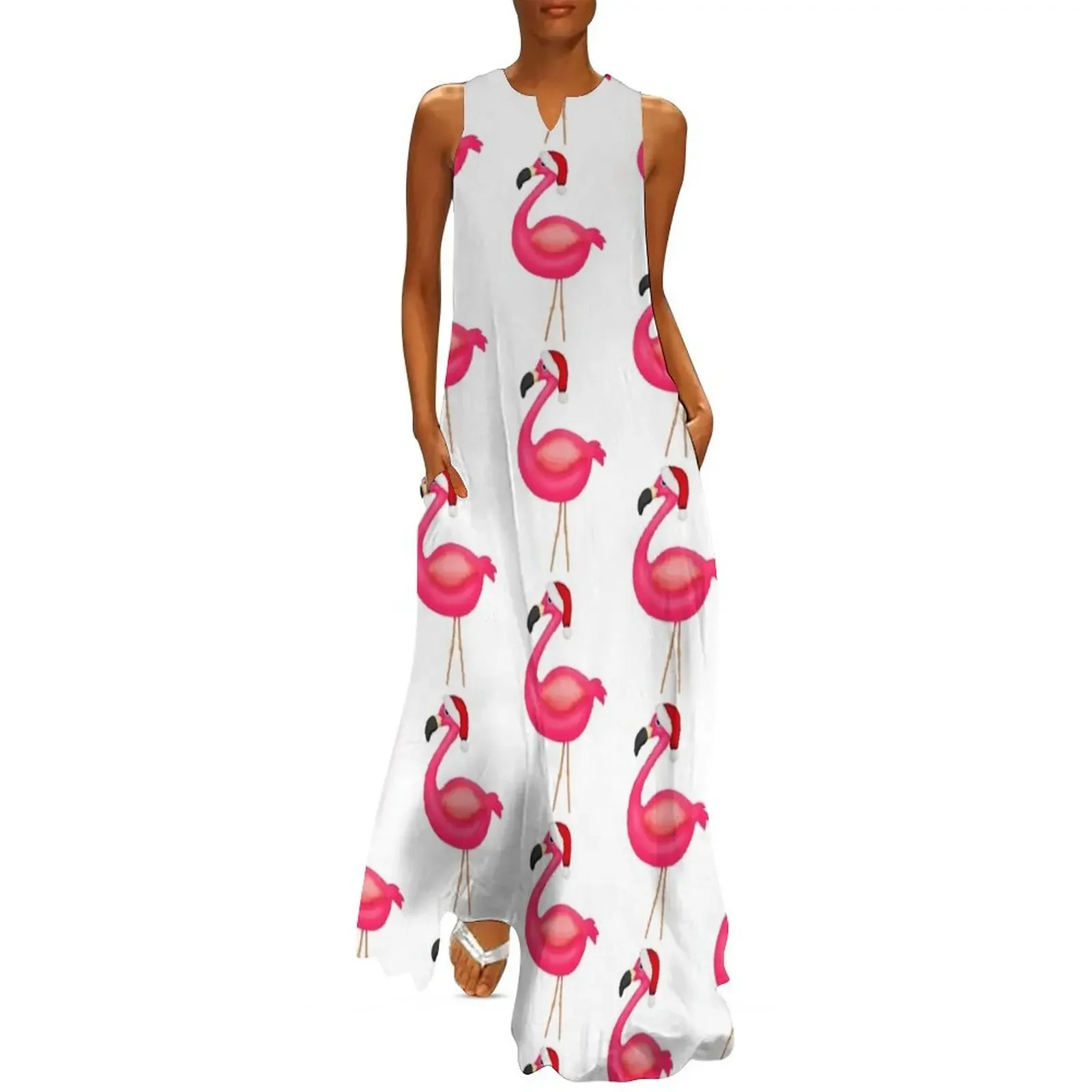 

Pink Flamingo Santa Long Dress Women's dress elegant women's sets Cocktail of dresses evening dresses luxury 2025 Dress