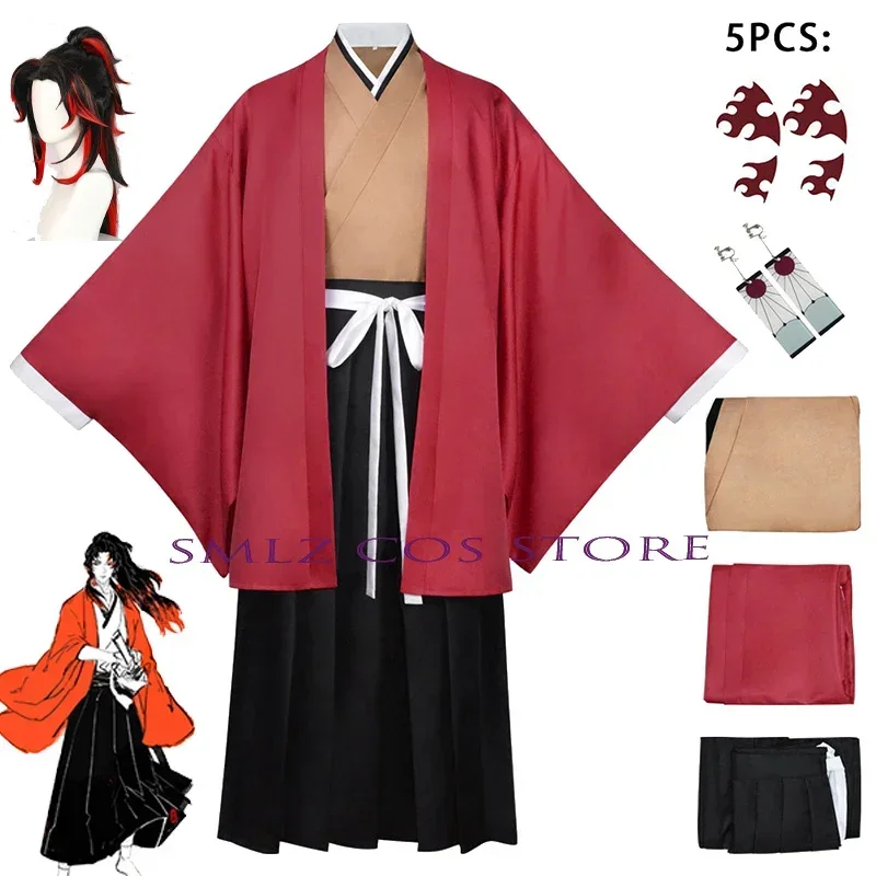 

Anime Cosplay Tsugikuni Yoriichi Cosplay Costume Kimono Halloween Red Uniforms Wig Prop Set