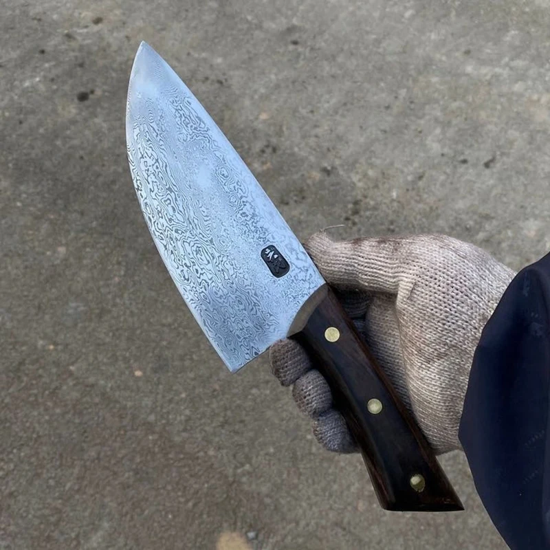 6.7 Inch Chef Knife Handmade Forged Damascus Steel Blade Ebony Handle Sharp Butcher Slicing Vegetable Cleaver Meat Kitchen Knife