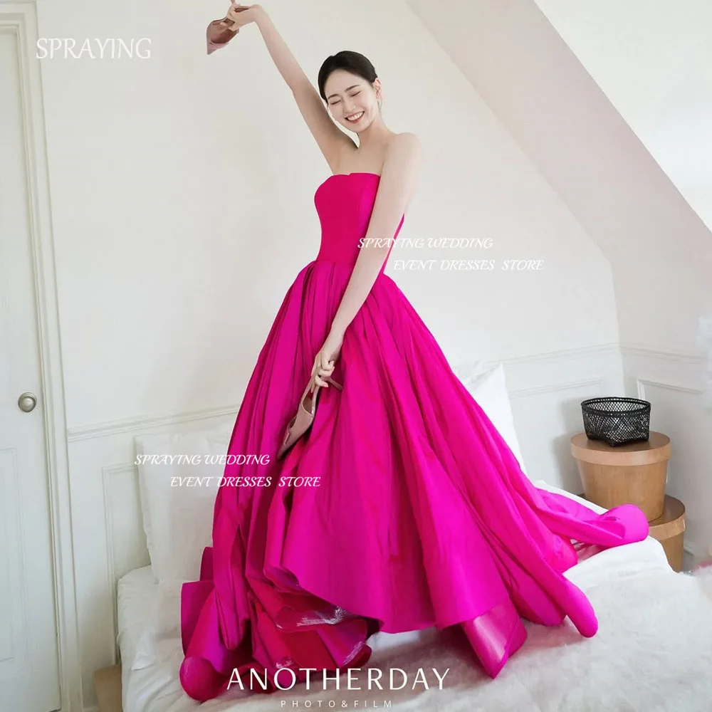

SPRAYING Strapless Corset Evening Dress Elegant Taffeta Korea Wedding Photo Shoot Dress Long Sweep Train Party Customized 2025