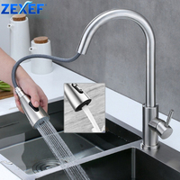 ZEXEF 304 Stainless Steel Kitchen Faucet Single Hole Pull Out Spout Kitchen Sink Mixer Tap Stream Sprayer Head 360 Rotation