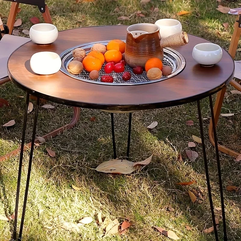 Folding Barbecue Round Table Iron Stove Portable Camping BBQ Charcoal Grill with Storage Bag Patio Tea Boiling