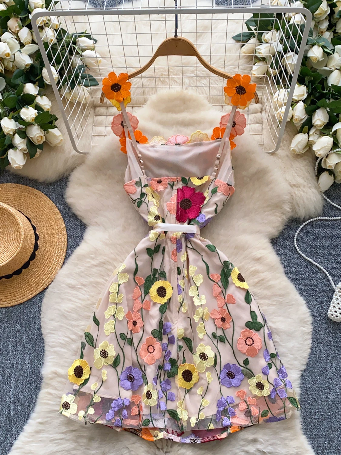 Ele Embroidered Floral A-Line Dr Women's Summer High Waist ort Skirt Luxury Faion Commute Sle Korean Version