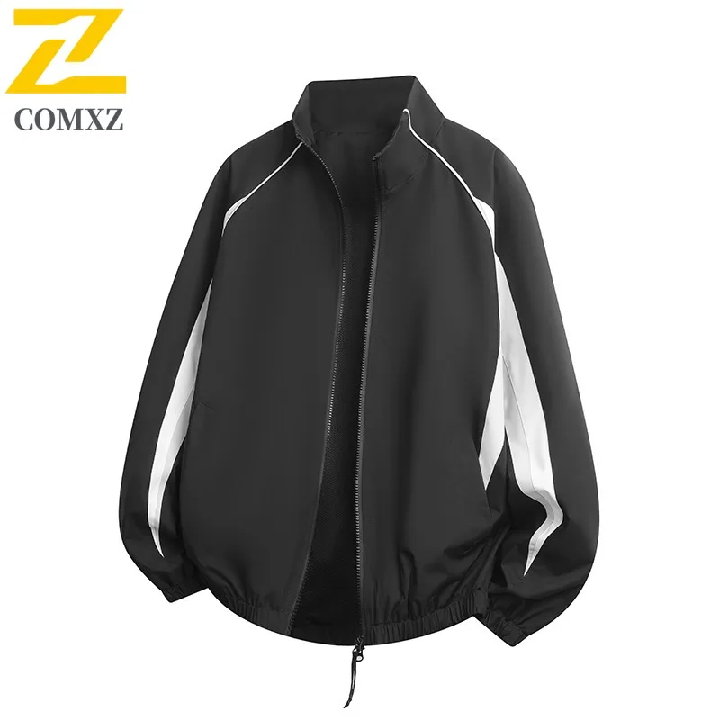 

COMXZ Windbreaker Men Colorblock Stand CollarTrendy Loose Fit Casual Coat Waterproof Windproof Hong Kong Style Streetwear 2025