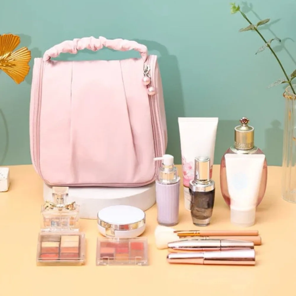 Large Capacity Cloud Cosmetic Bag Solid Color Cute Toiletry Pouch Zipper Multipurpose Makeup Case Pouch for Outdoor Traveling