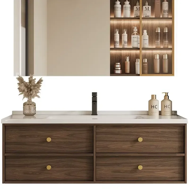 Modern Design White Bathroom Cabinet with Mirror and Multiple Drawers Wall-mounted for Storage