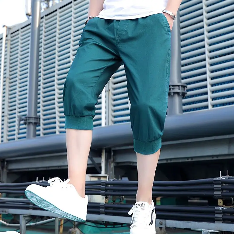 Fashion Loose Spliced Zipper Pockets All-match Bandage Capri Pants Men's 2024 Summer New Oversized Solid Color Casual Pants images - 6