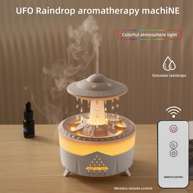 New UFO Rain Cloud Humidifier with Raining Water Drop Sound and 7 color Led Light Essential Oil Diffuser Ultrasonic  Aromatherap