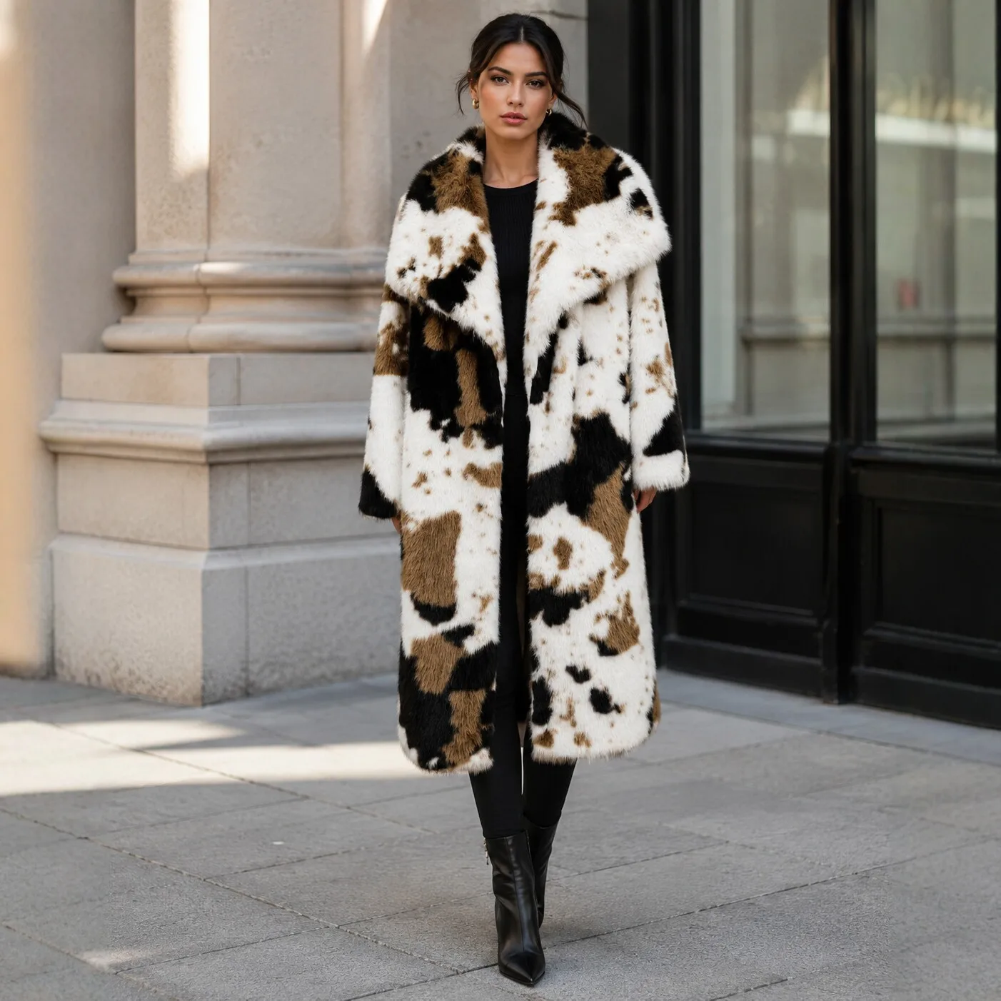 Women's Faux Fur Long Coat – Lapel Collar Y2K Streetwear Elegant Fall/Winter Outerwear