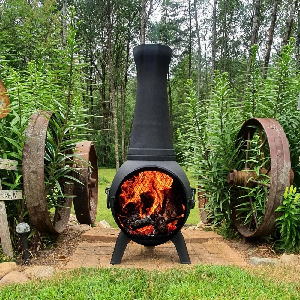 

Prairie Fire Chiminea Outdoor Fireplace - Wood Burning Cast Aluminum Deck or Patio Firepit