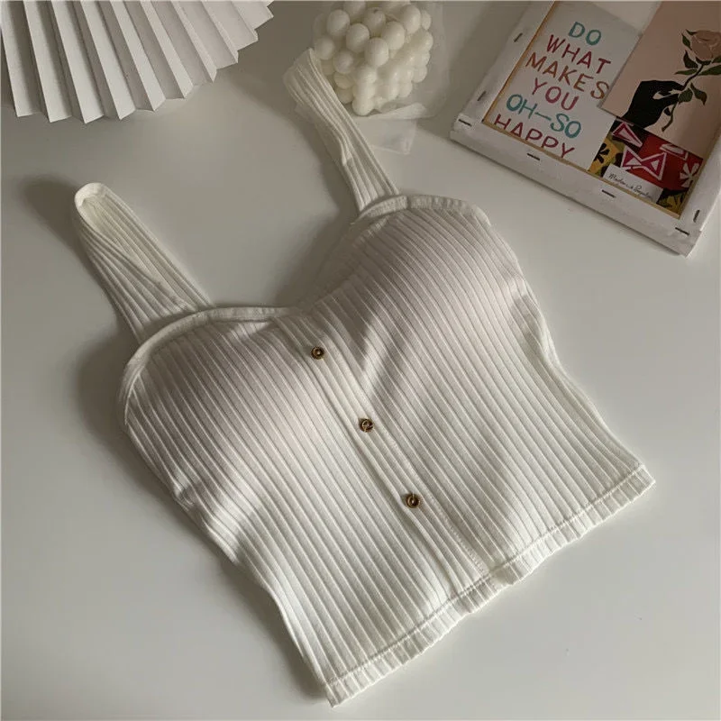 Y2k Knitted Sleeveless Crop Top Corset Korean Tank Top Women\'s Clothing Summer Casual Slim Vest Sweet Bra Tops Female Camisoles