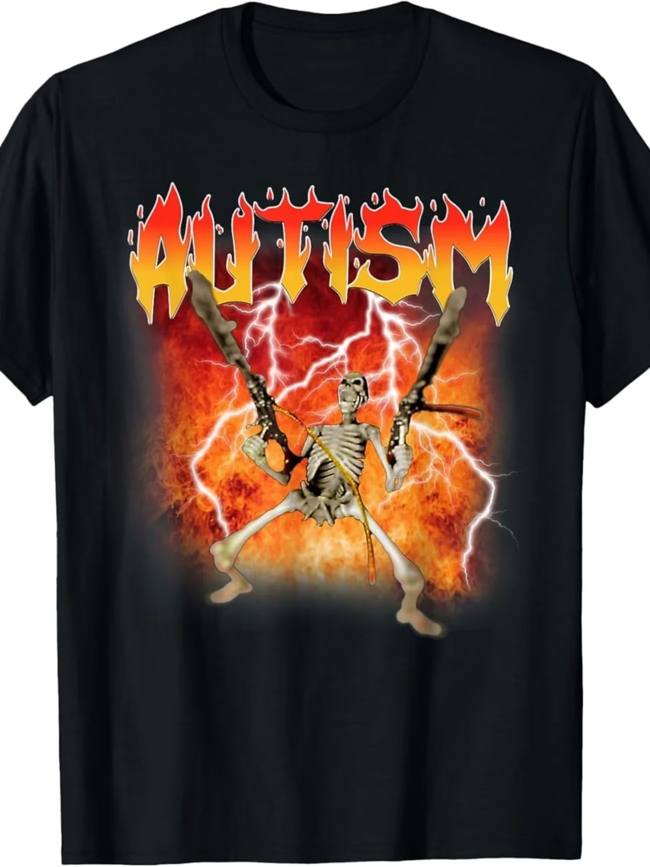 Men's Autism Skeleton Print Graphic tee Funny Meme T-Shirt Loose-Fit Short-Sleeve Round Neck Tee Summer Tee All-season Unisex
