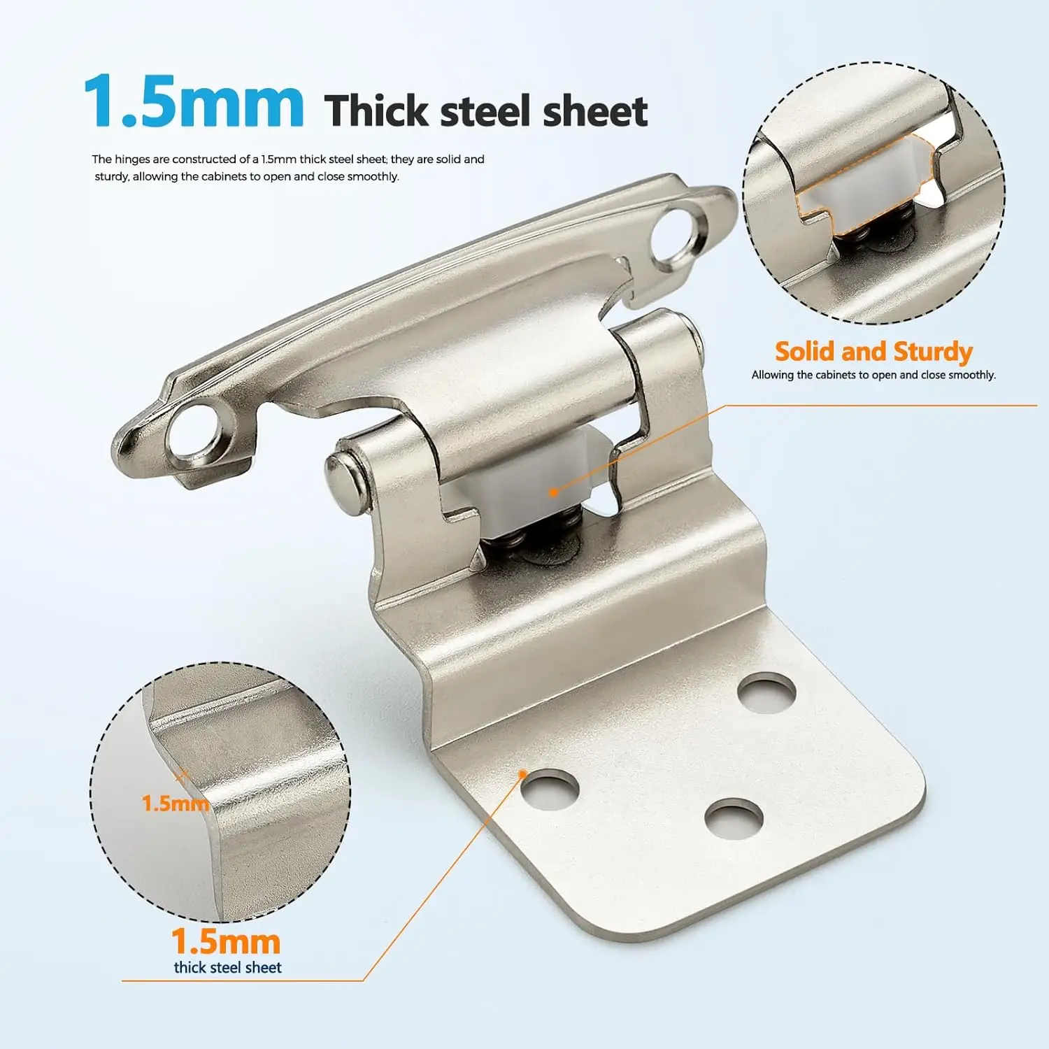 3/8 inch Offset Inset Cabinet Hinges, Self Closing Inset Satin Nickel Kitchen Door Cabinet Hinges