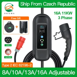 Isigma 16A 3P 11kw 10m EV Charger Type 2 IEC 62196-2 Use for Electric Vehicles Charging EU Plug CEE Red 220V~450V 5m Long