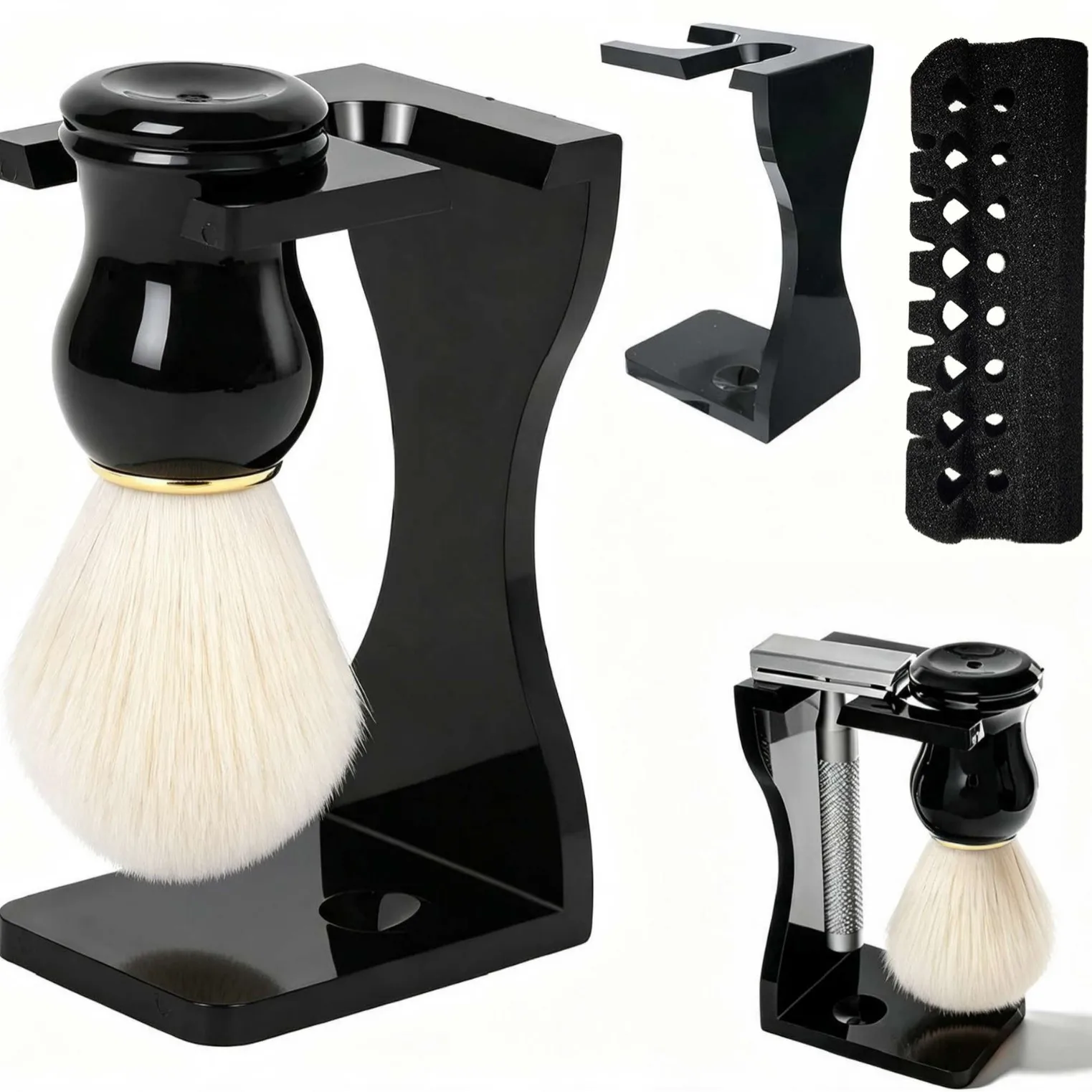 Shaving Brush Kit Manual Lathering Grooming Tool with Bowl and Stand Men's Shaving Kit for Home Salon Travel Business Trip