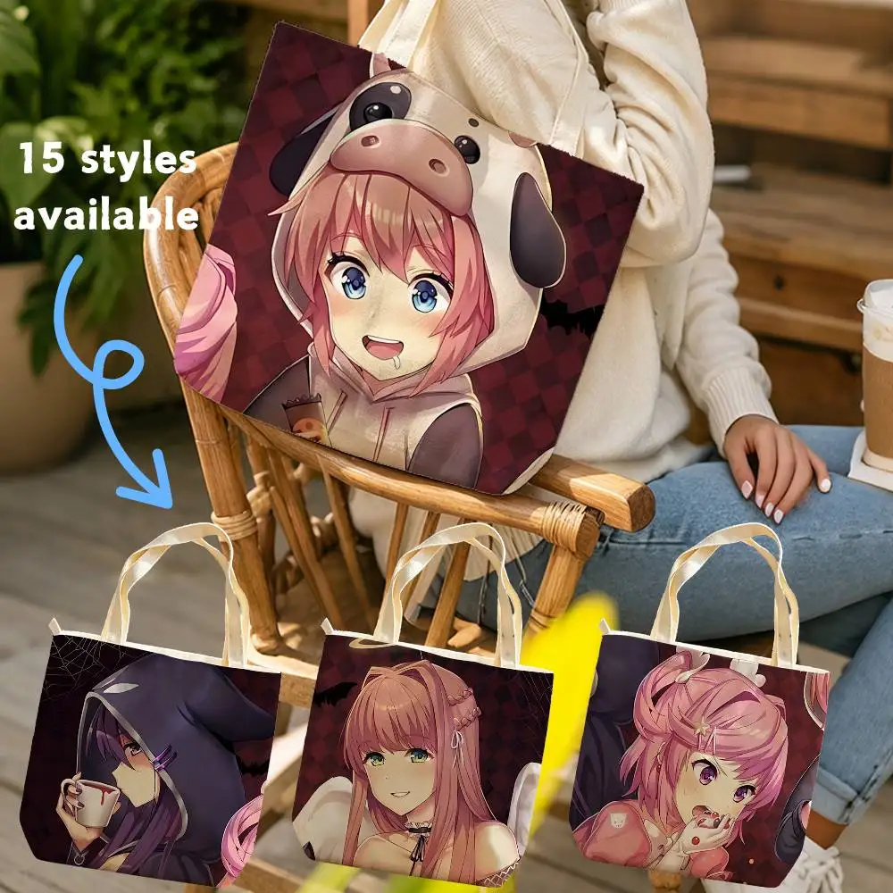 M-Monika Horror Game D-DDLC Waterproof Lined Canvas bags suitable for going to class, shopping, gifts, and commuting