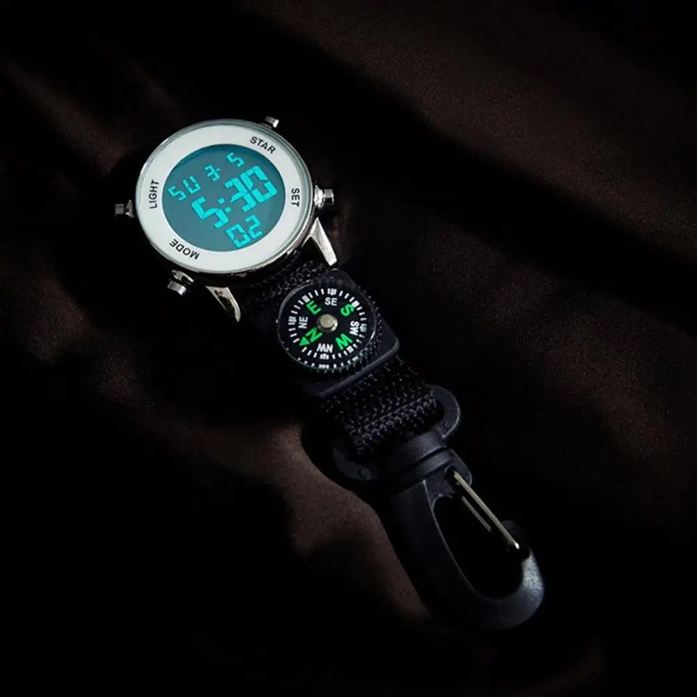 유니섹스 스테인리스 스틸 컴퍼스 디지털 포브 시계 스포츠 클라이밍 시계 야외 알람 스톱워치 클립온 간호사 시계