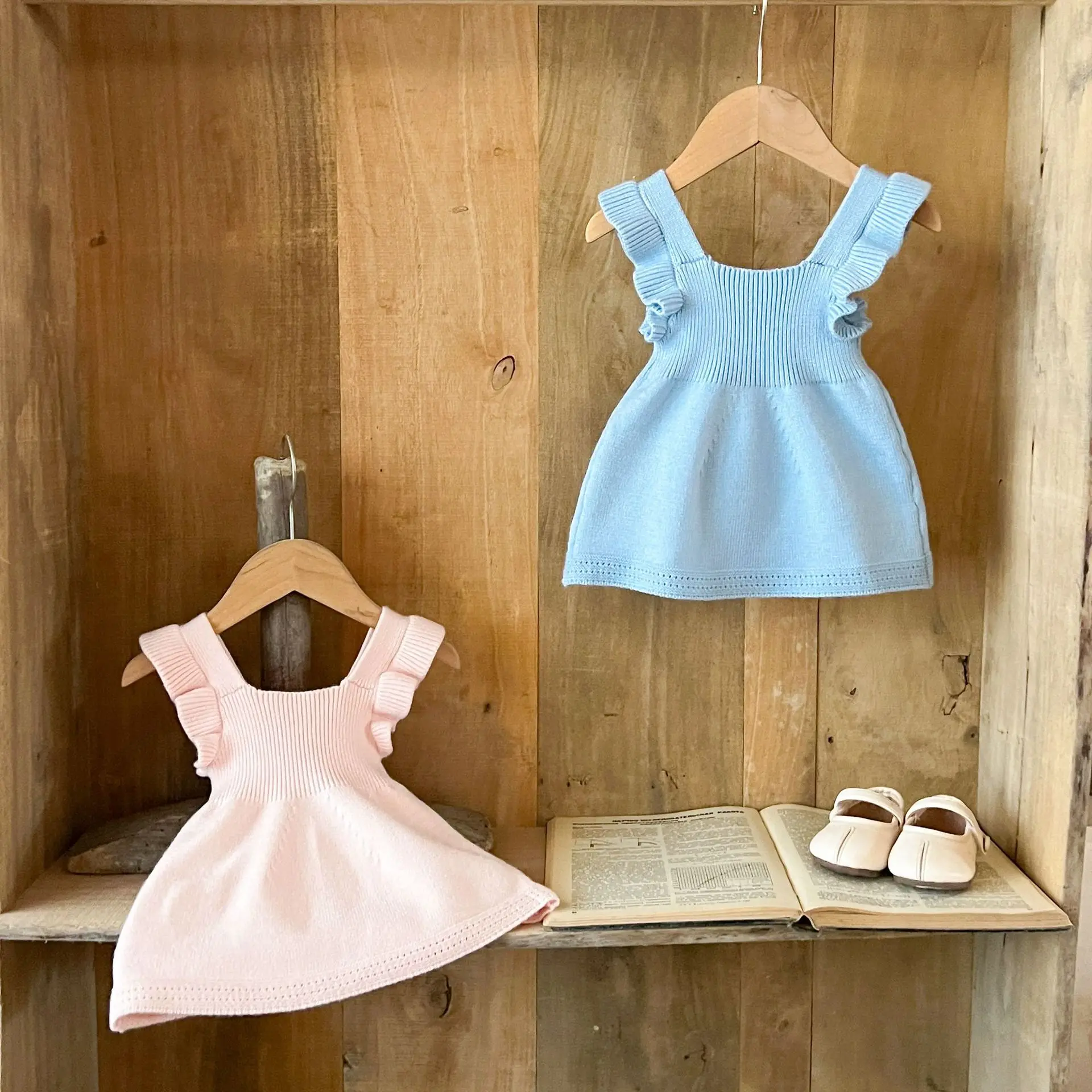 2026 Autumn New Baby Girl Sleeveless Knitted Dress Cotton Infant Sweet Solid Princess Dress Girls Vest Dress Toddler Clothes