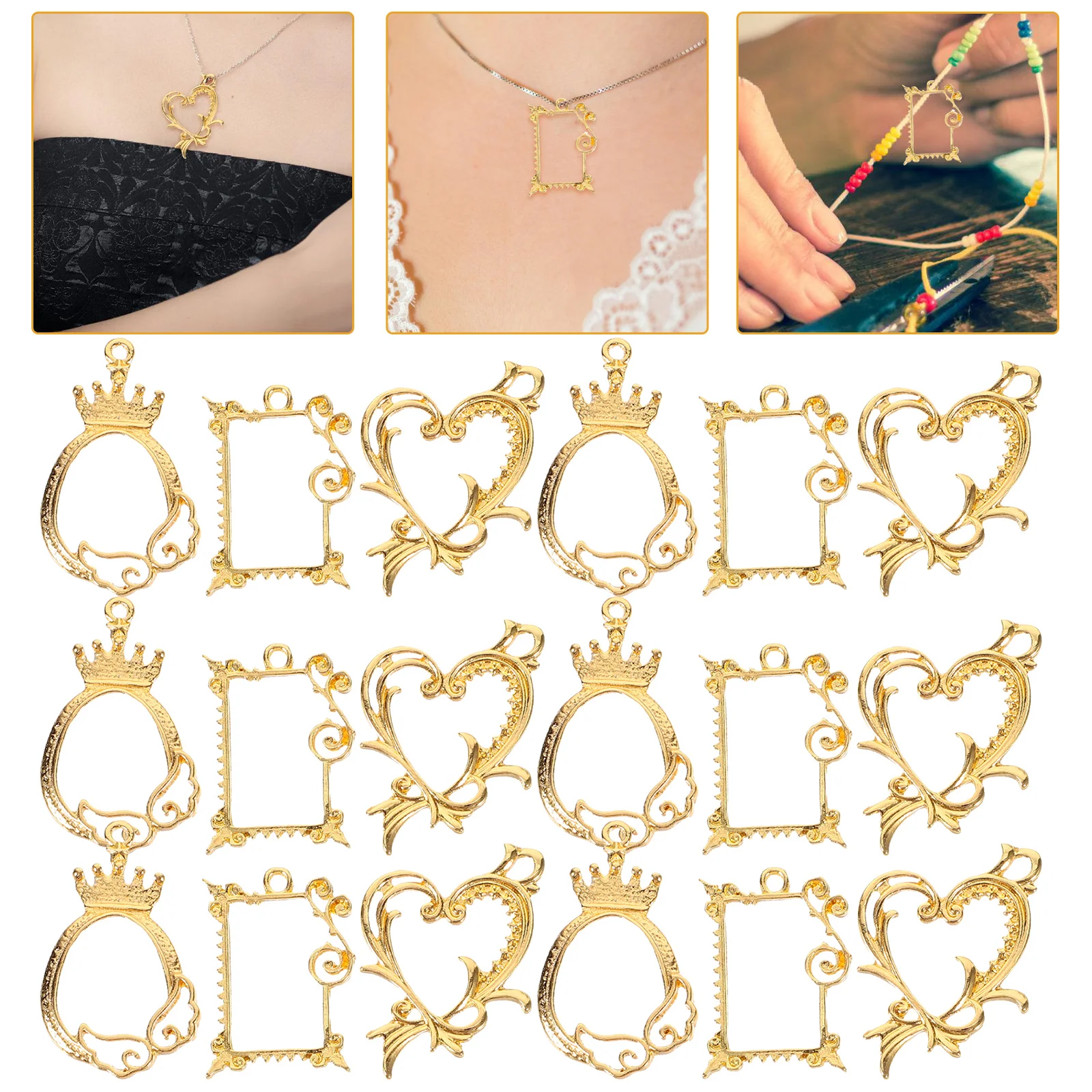 

30pcs Photo Frame Charms UV Resin Bezels Love Crown Wings H made Jewelry Bezel Pendants Jewelry Accessories DIY Pendants