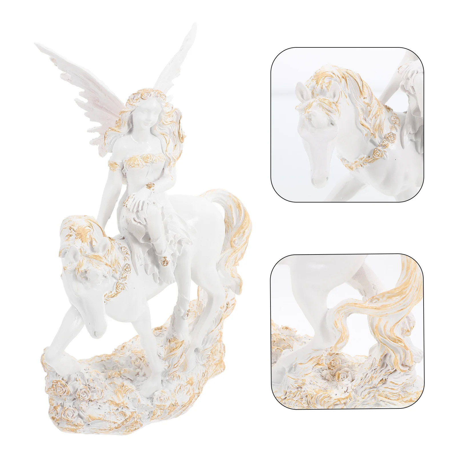 

Resin Statue Ornaments Home Decor Angel Decoration Decorations Angels with Horse Crafts Book Shelf Riding