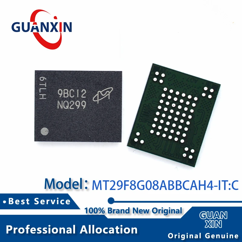 

100% New MT29F8G08ABBCAH4-IT:C Marking NQ299 FBGA-63 MT29F8G08