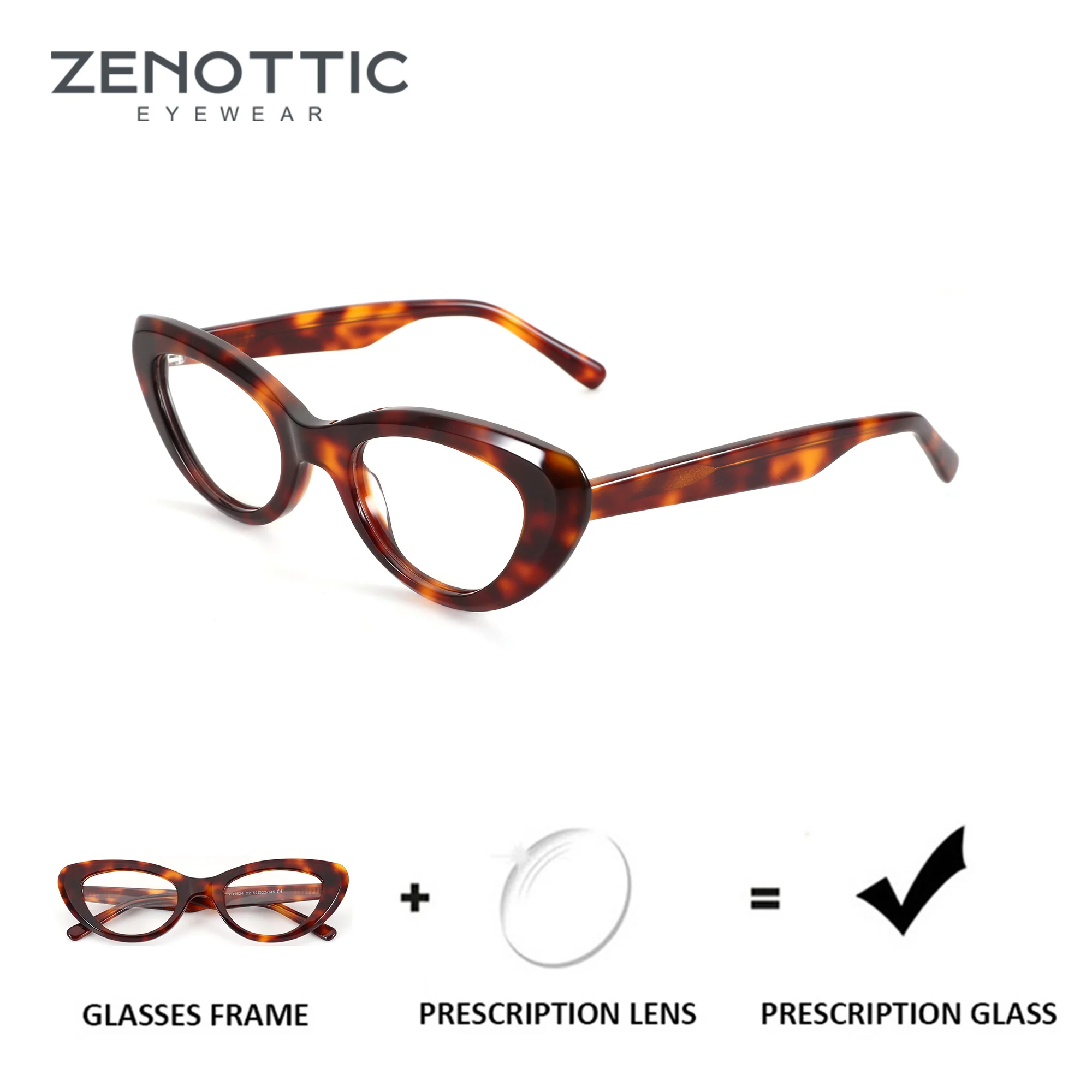 ZENOTTIC L Size Cat Eye Prescription Eyewear Progressive Anti Blue Light Acetate Optical Graduated Glasses for Myopia Woman