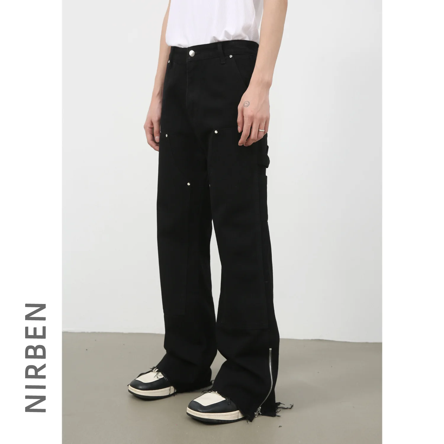 Denim American Zipper Split Jeans Men's Weila High Street Retro Trend Casual Pants