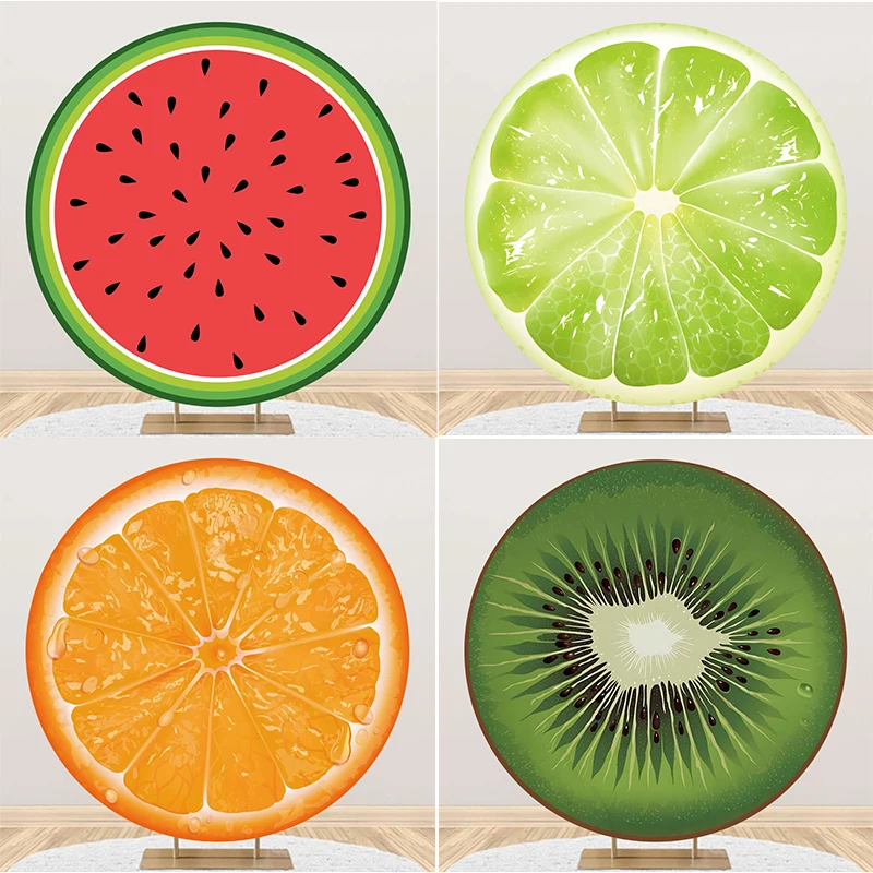 1 Juego de fondo de decoración de 1er cumpleaños con tema de fruta, sandía, fruta de dragón, Kiwi, fondo redondo de cumpleaños para adultos, Baby Shower