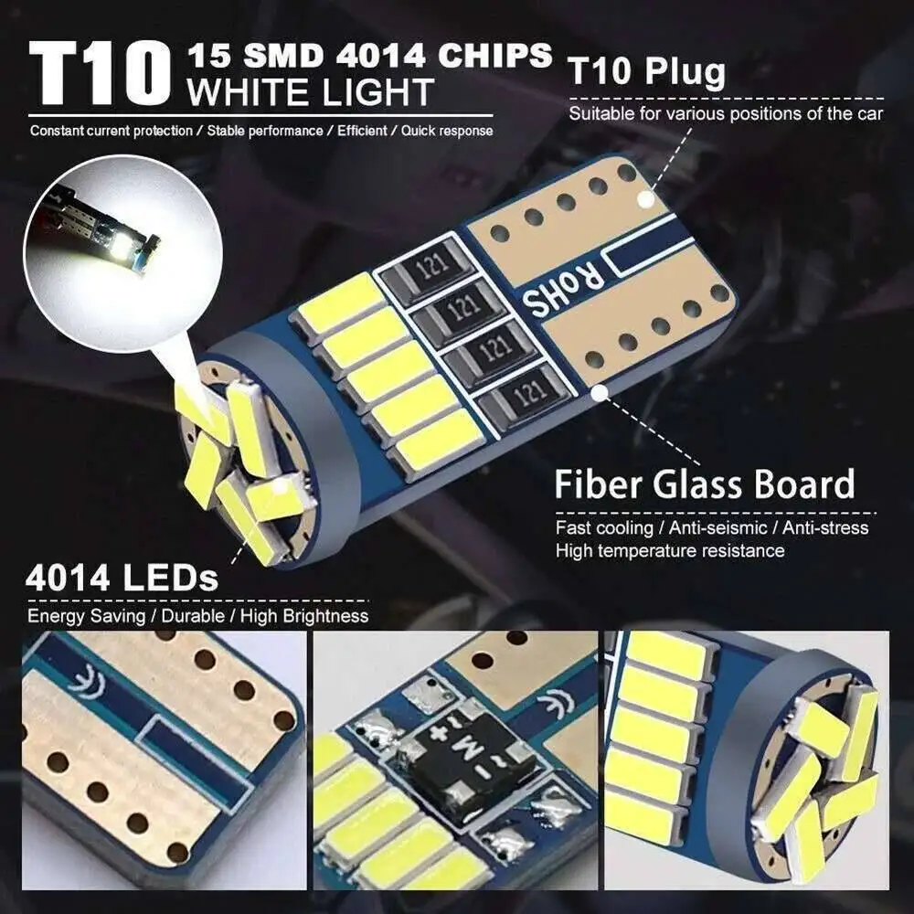 10PCS Led W5W T10 Car Signal Lamp 501 194 Bulbs 4014SMD Clearance Reading Interior Lights 6000K 12V image 4