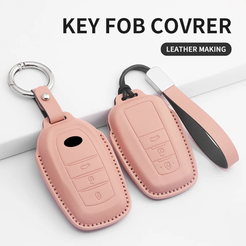 

TU Leather Car Key Case Cover Shell Holder For Toyota RAV4 Crown Hilux Fortuner Camry Land Cruiser Prado Keyless Fob Keychain