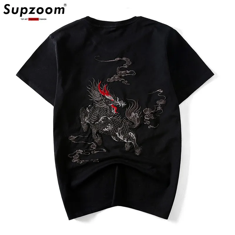 Supzoom New Arrival Chinese style Embroidery Tattoo O-neck Summer Top Fashion Kirin Embroidery Loose Cotton Casual T Shirt Men