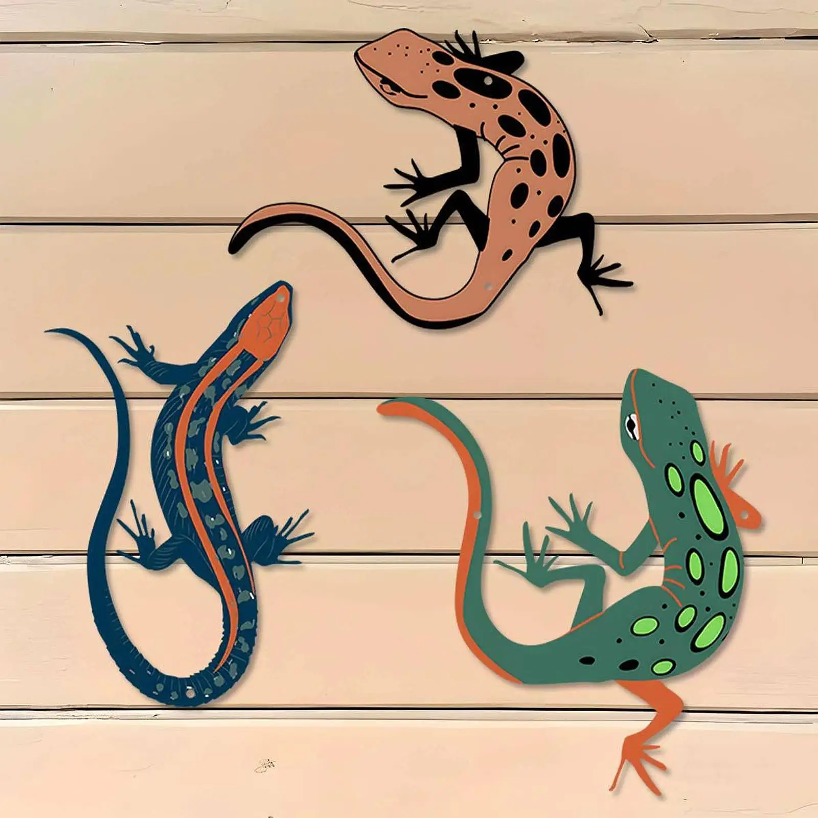 3Pcs Gecko Wall Art Unique Gift Decorative Home Decor Wall Decor Iron for Fence Office Indoor Outdoor Garden Balcony