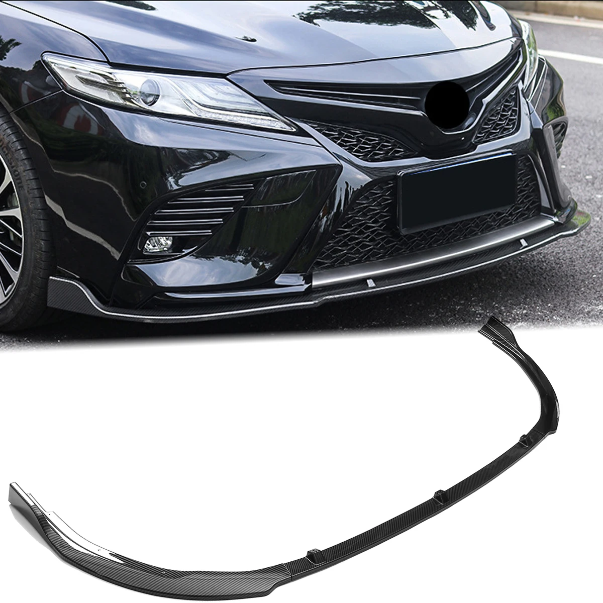 

Black Carbon Fiber Look Front Bumper Lip Body Kit Spoiler Splitter For Toyota Camry SE XSE 2018 2019 2020 Sport Car Styling