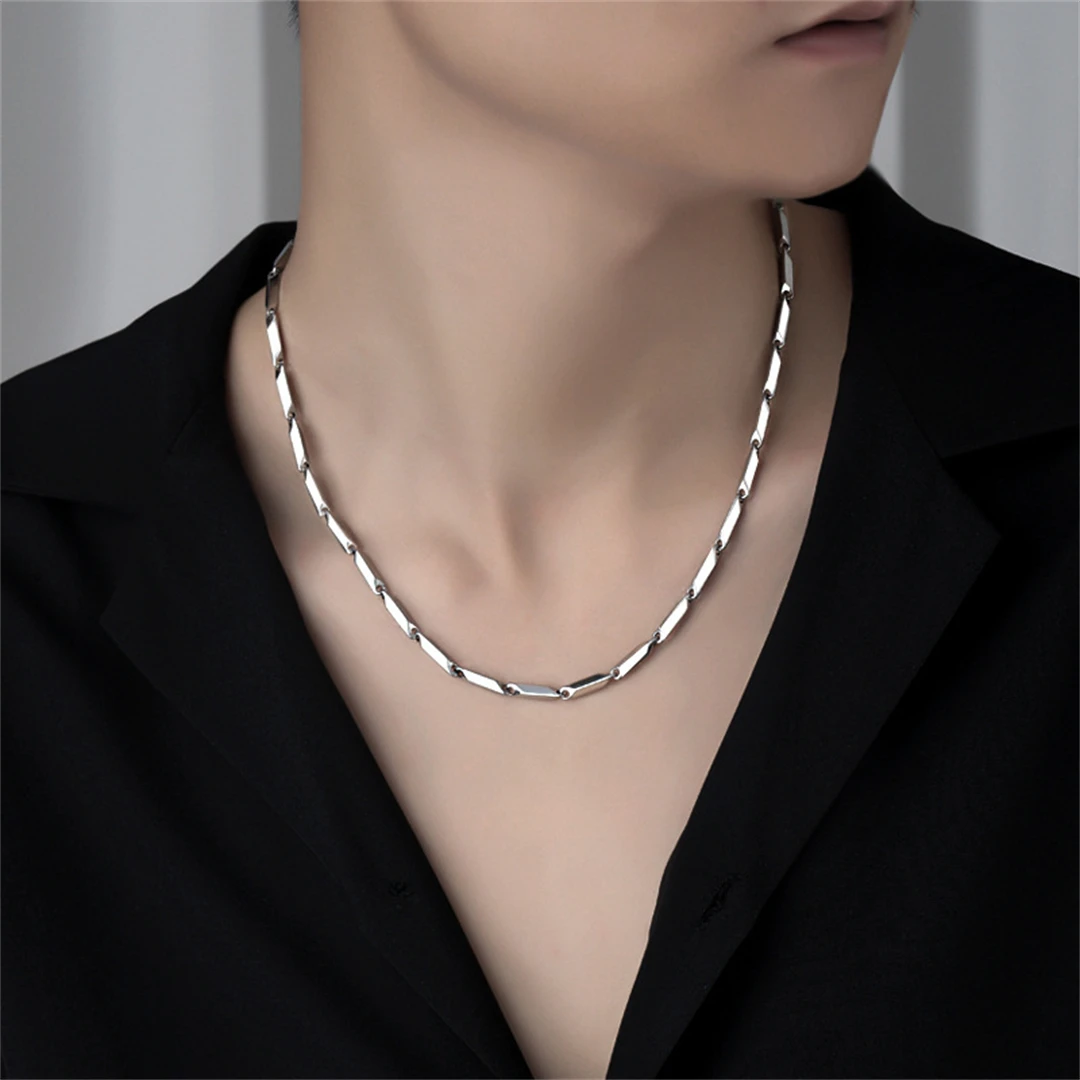 Hip Hop Titanium Steel Necklace Handmade Square Rhombus Chain Bamboo Chain Fashion Men's and Women's Clavicle Chain Accessories