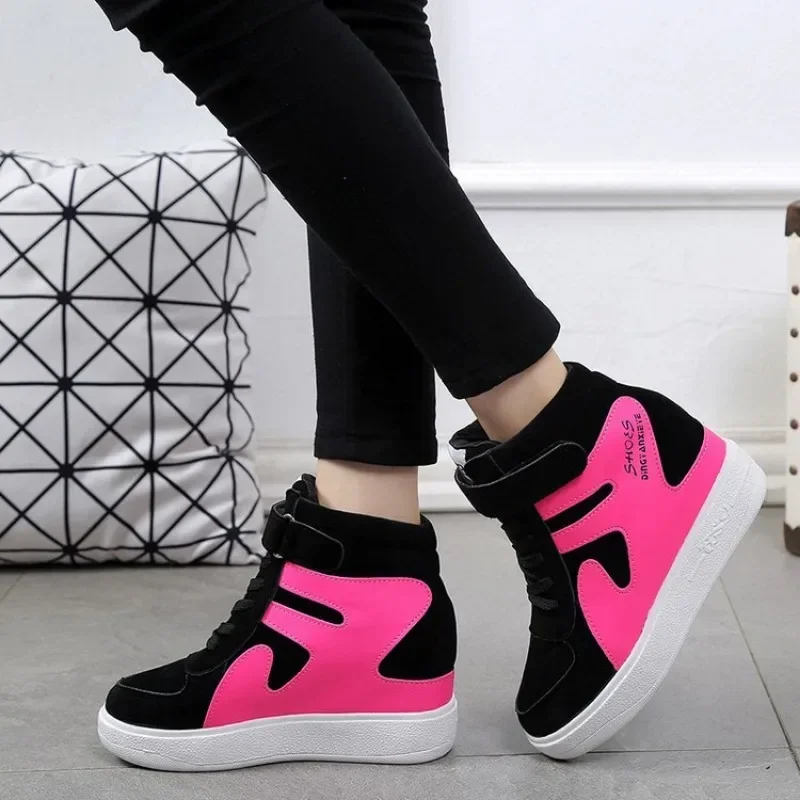 Sneakers Women Spring Casual Wedges Black Basket Femme High Top Women\'s Sports Vulcanize Shoes Platform Boots Red