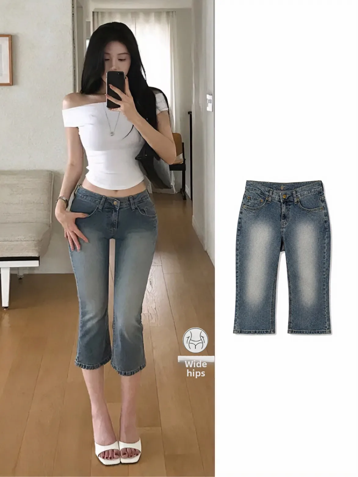 

Millennium Capri Jeans Women's Slim Fit Mid-Rise Denim Shorts Washed out Faded Belt Pad Summer Cotton Stretch Fabric