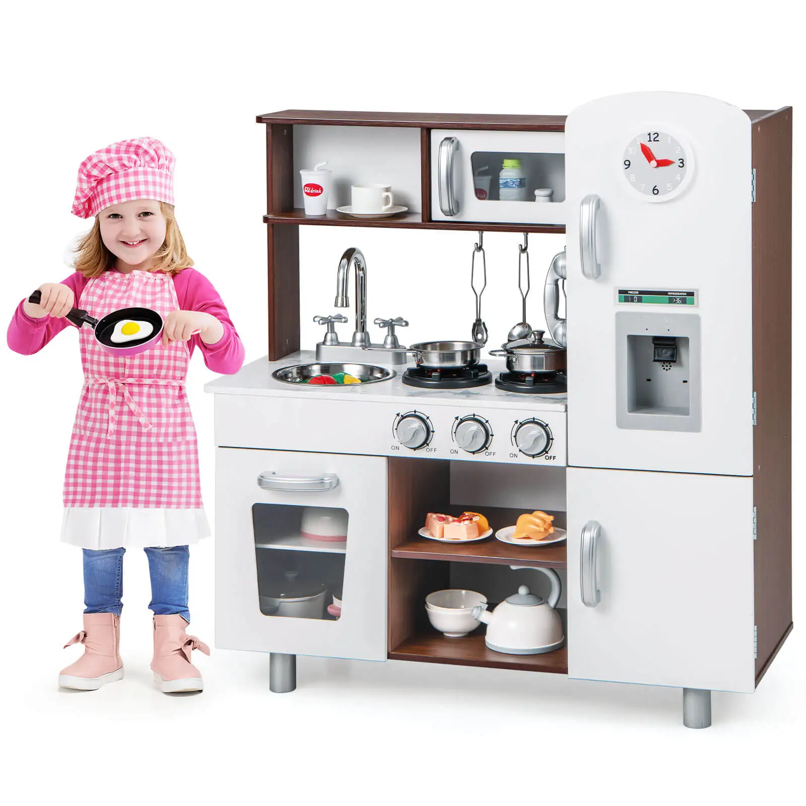 Kids Kitchen Playset Pretend Play Kitchen Toy w/ Realistic Sounds & Lights