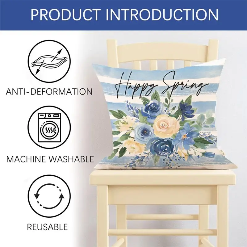 A24I Spring Pillow Covers 18X18 Set Of 4 Farmhouse Throw Spring Decorations Home Decor for Couch Sofa