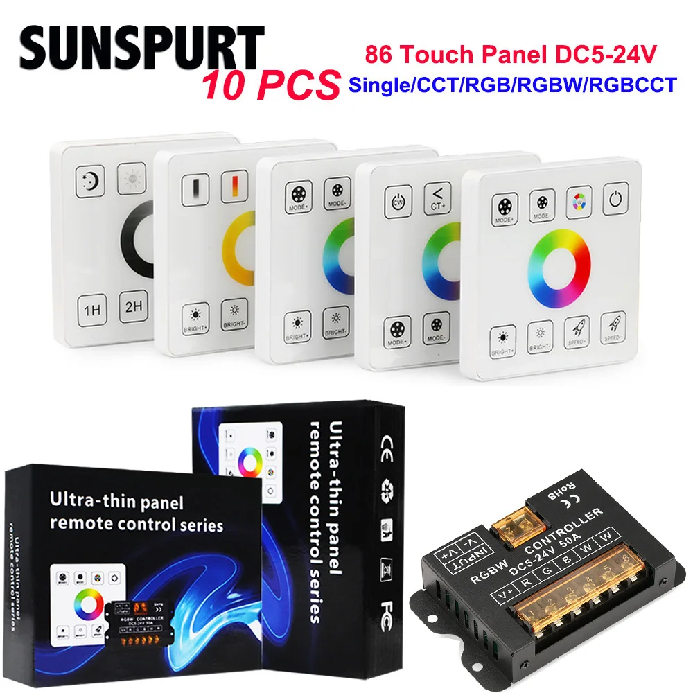 1-10PCS DC5-24V 86 Touch Panel 40A High-Power Wireless Wiring Free Single Color Duel White DM/CCT/RGB/RGBW/RGBCCT LED Controller