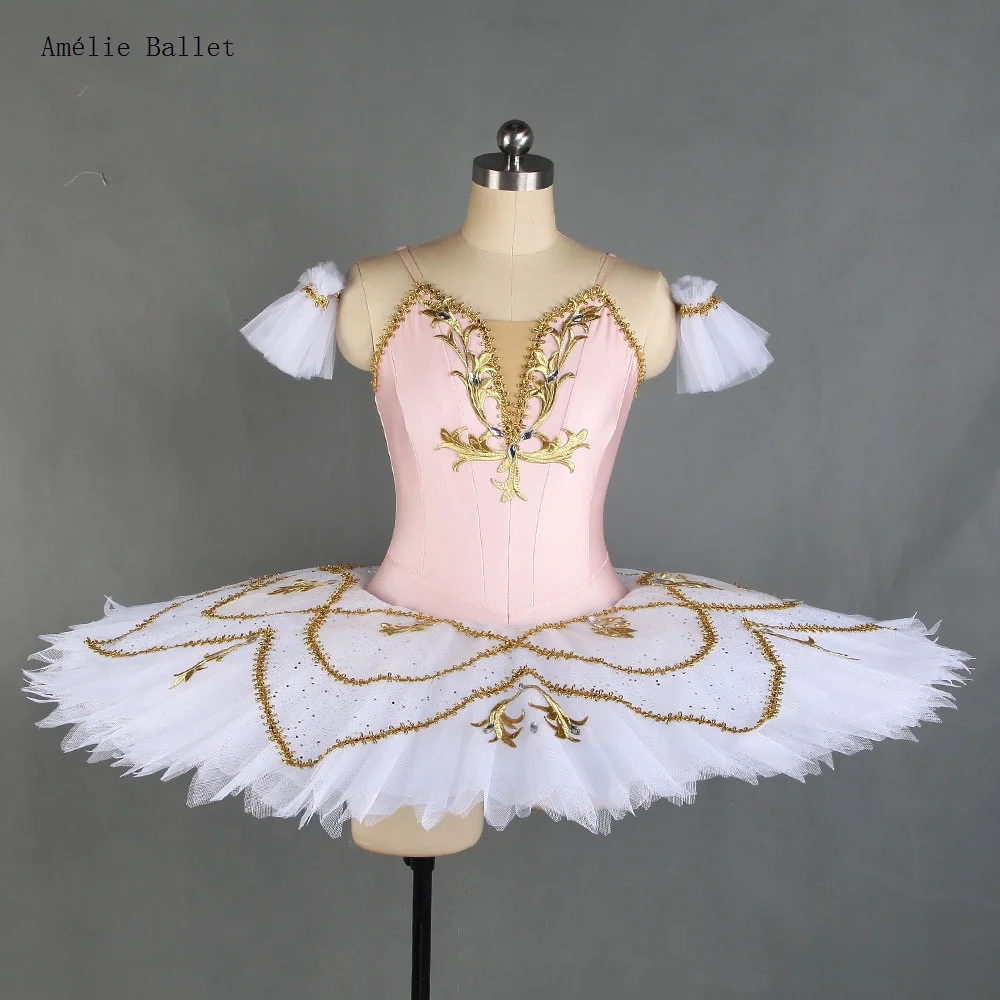 Bll430 rosa pálido/marfim elastano pré-profissional ballet tutu adulto criança bailarina trajes de desempenho de palco panqueca tutu