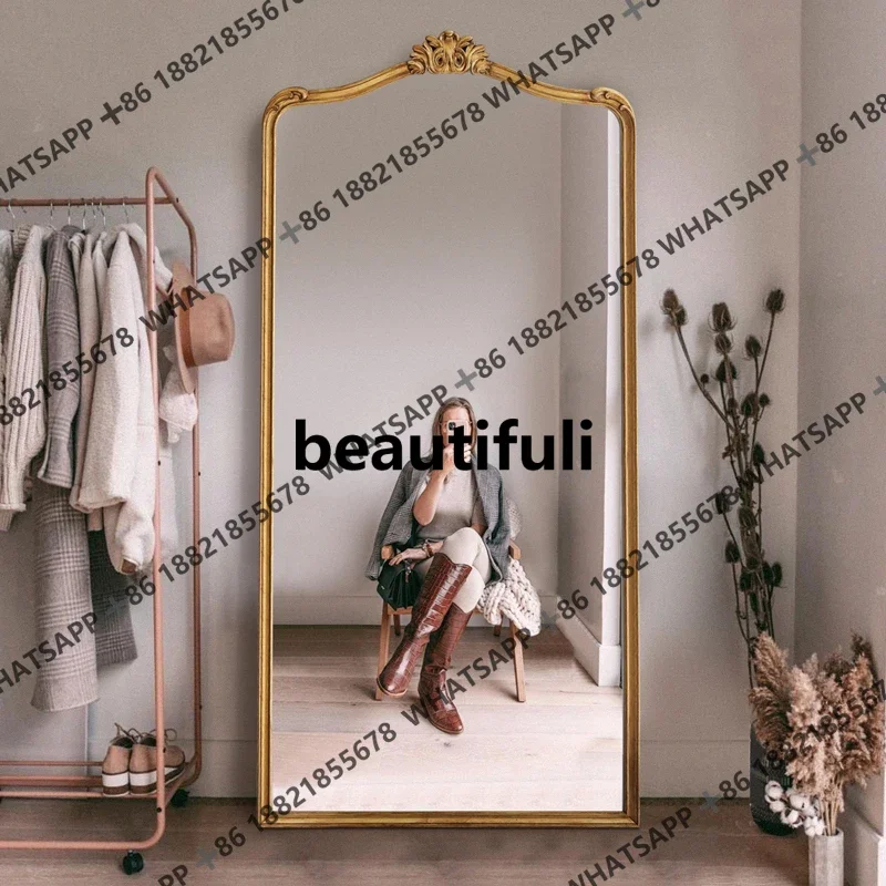 

European retro carved floor-to-ceiling full body home floor dressing mirror cloakroom gold old fitting