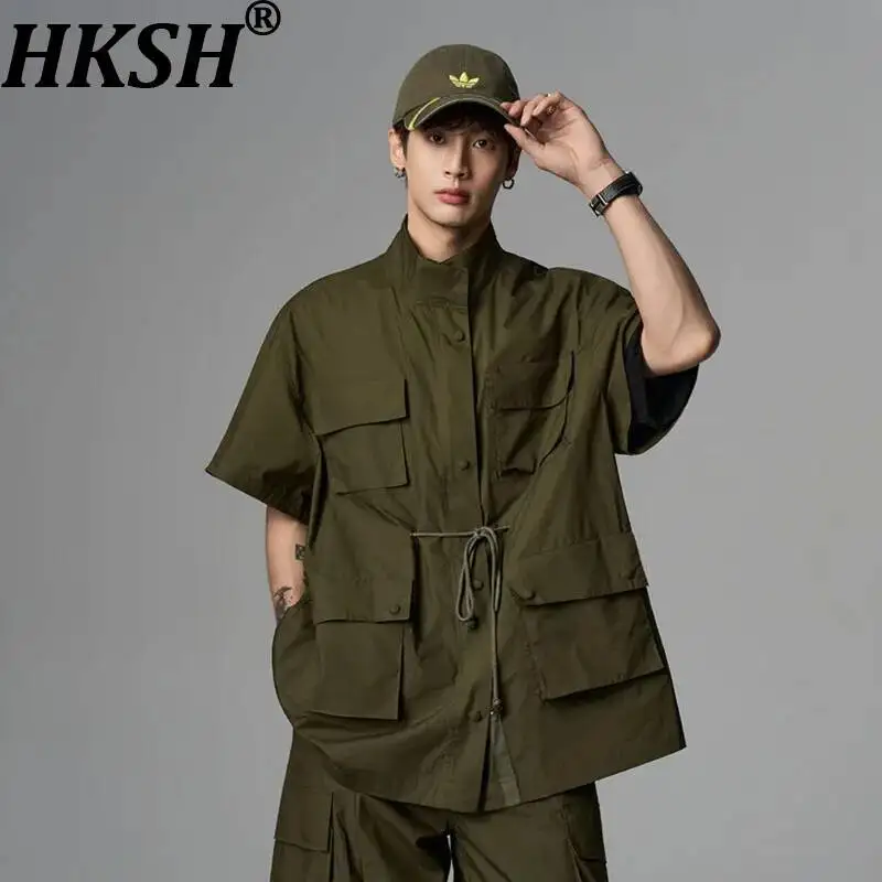 HKSH Summer New Men's Tide Chic Ins Vintage Niche Safari Style Drawstring Pants Pockets Short Sleeved Shirts Casual Set HK25422