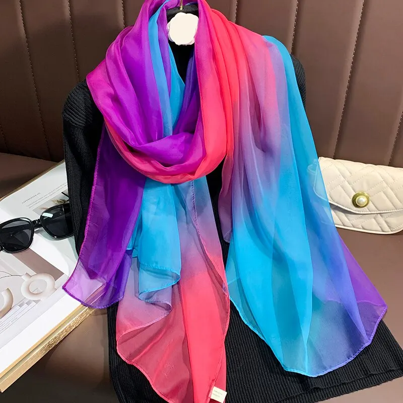 Summer Long Silk Satin Scarf Shawl Wraps Female Fashion Print Sunscreen Beach Stoles Hijab Pashmina Bufanda Ladies Head Scarves